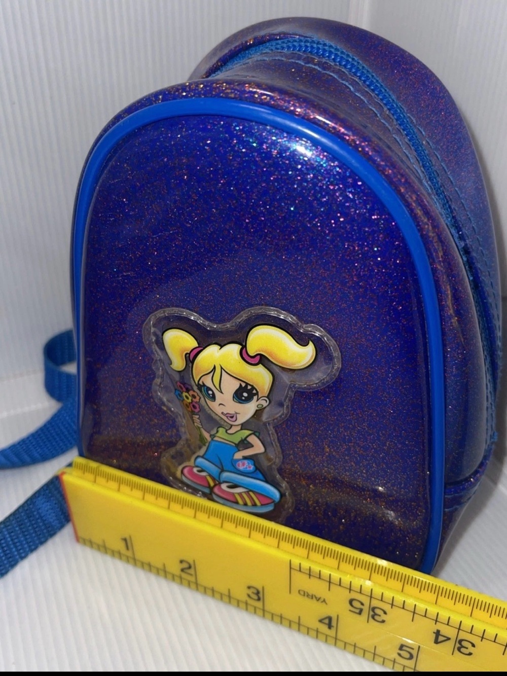 Vintage Y2K Lisa Frank Glittery Blue Mini Backpack - Groovy Skater Girl - RARE - Picture 3 of 7